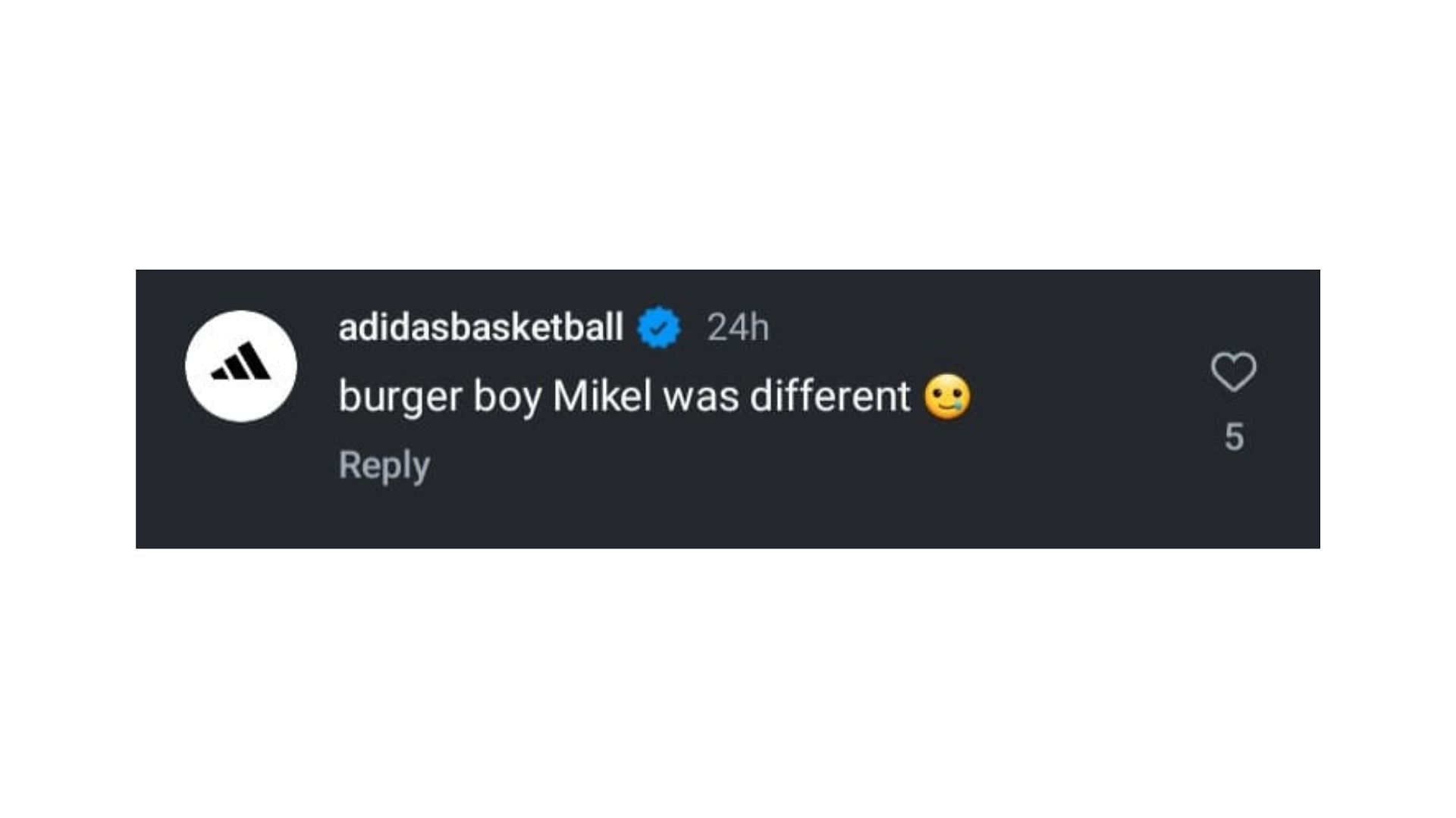 Adidas basketball's comment on post about Mikel Brown Jr.